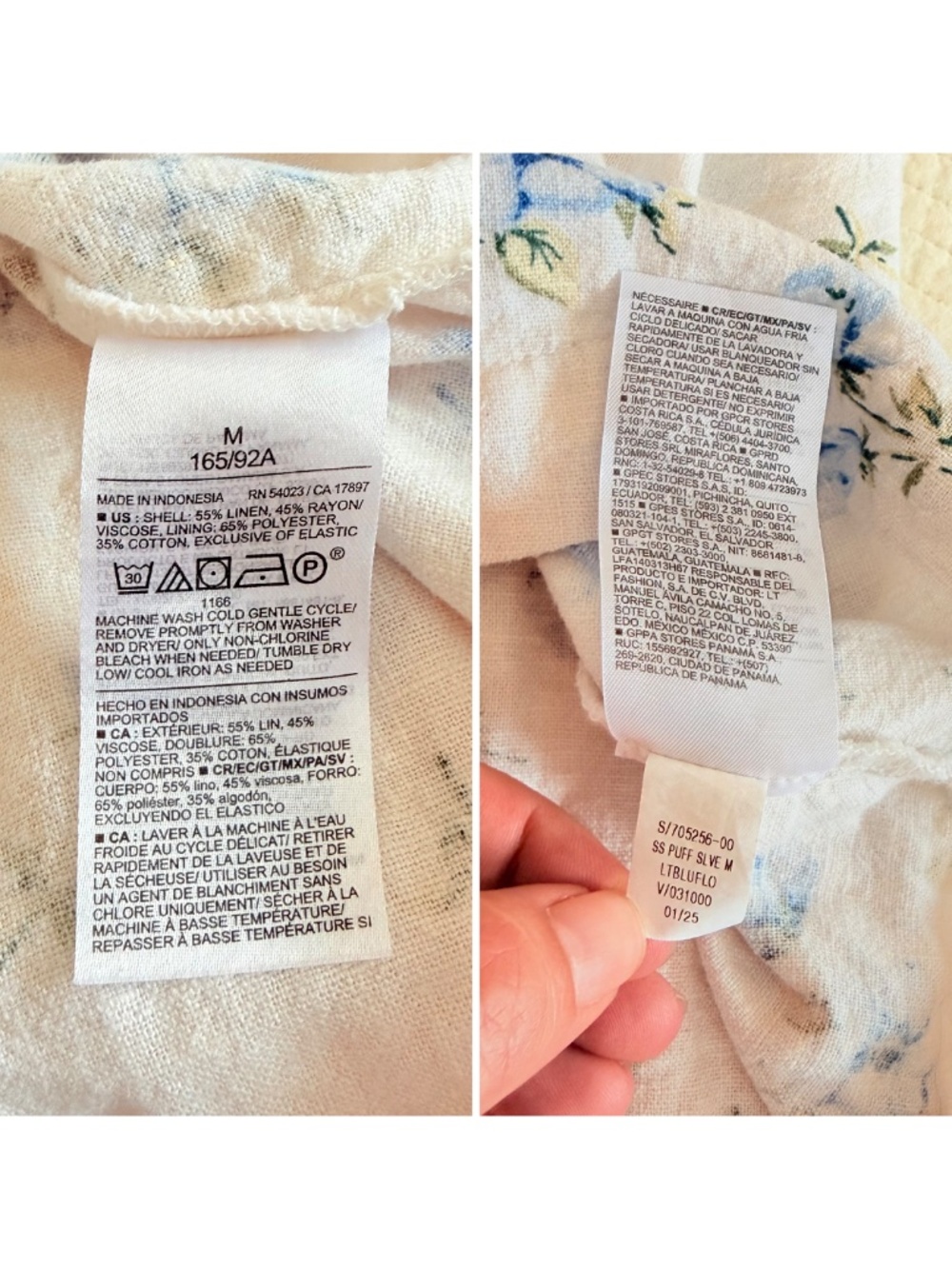 Linen Coquette Cottage Blue Floral Puff-Sleeve Mini Summer Dress Old Navy Sz M - Picture 14 of 17